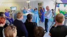The surgeon, Miss Laura Muirhead, uses the iKnife to identify a lump in the bowel. 